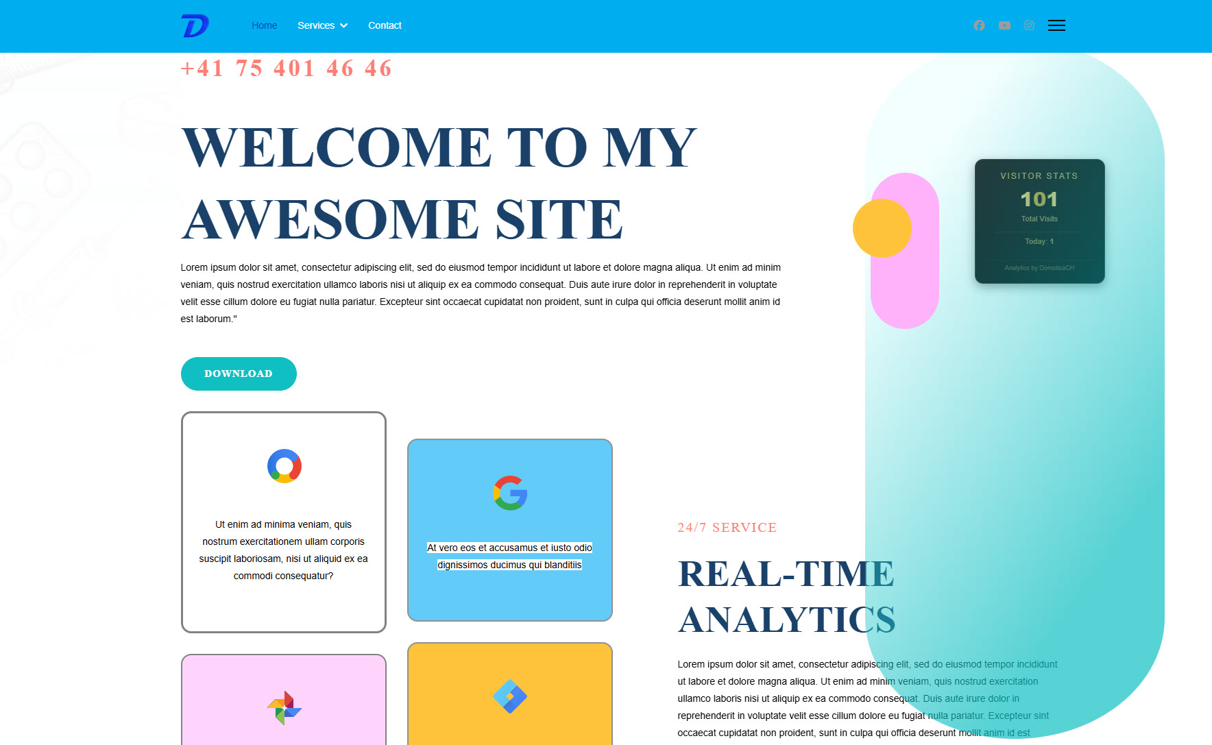 Elegant frontend visitor counter module integrated into a custom Joomla website template