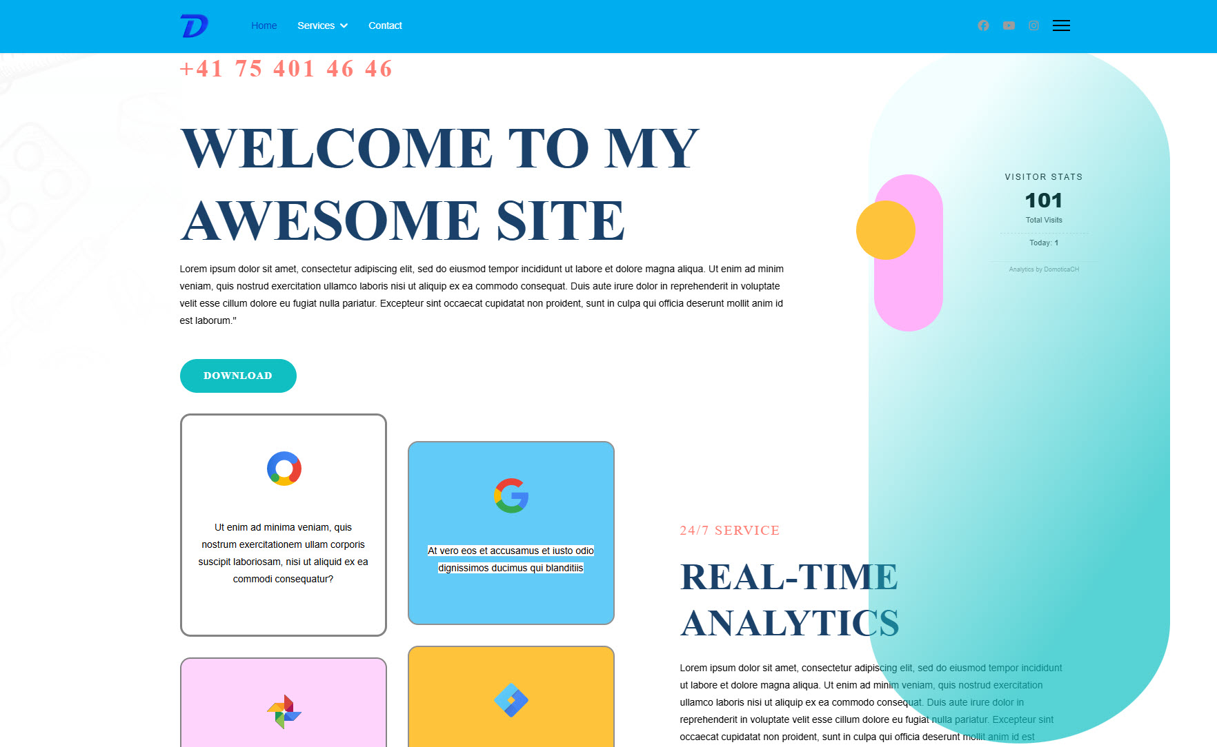 Transparent minimalist frontend traffic counter widget on a Joomla website design
